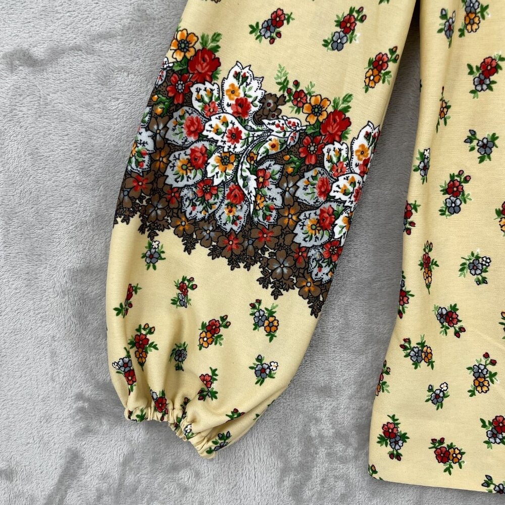 Vintage 70s Andrea Gayle Floral Balloon Sleeve Keyhole Top USA Made - Picture 5 of 14